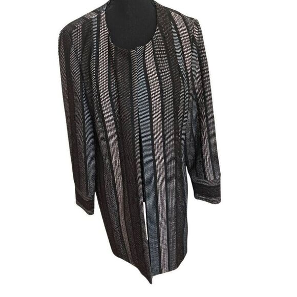 Chico's Womens Striped Longline Shine Duster Cardigan Jacket Black Size 1 (8/10) - Picture 1 of 13